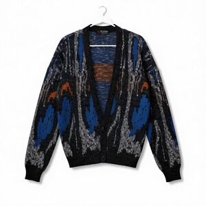 VTG Scandia Cardigan Sweater Mens L Abstract Eclectic Grandpa Kurt Cobain USA